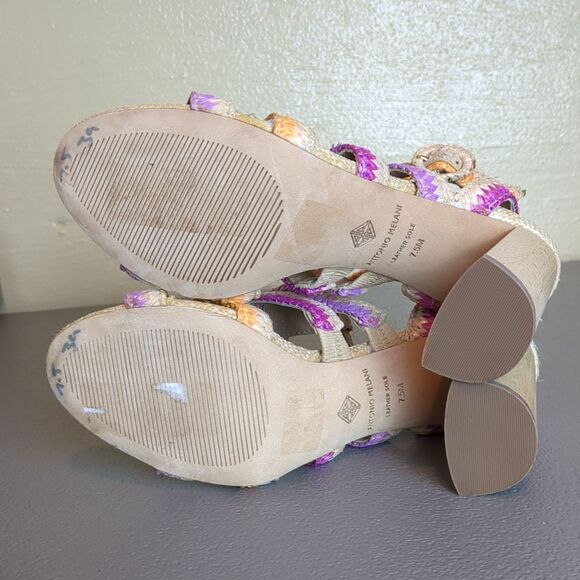 Antonio Melani Gwindolin Raffia‎ T-Strap Dress Block Heeled Sandals Size 7.5 - Picture 7 of 8